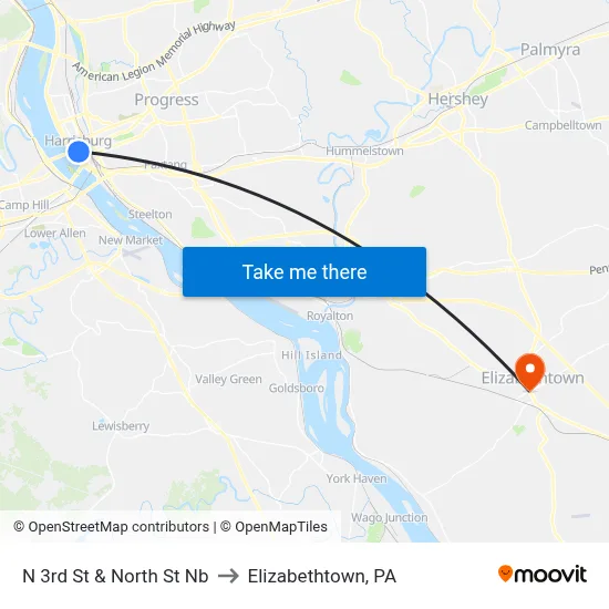 N 3rd St & North St Nb to Elizabethtown, PA map