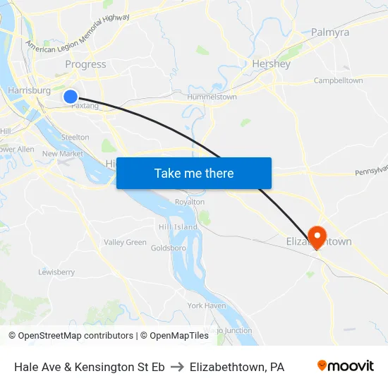 Hale Ave & Kensington St Eb to Elizabethtown, PA map