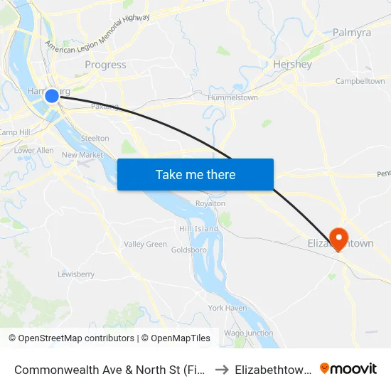 Commonwealth Ave & North St (Finance Bui to Elizabethtown, PA map