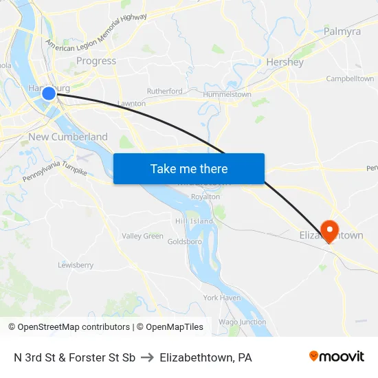 N 3rd St & Forster St Sb to Elizabethtown, PA map