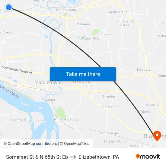 Somerset St & N 65th St Eb to Elizabethtown, PA map
