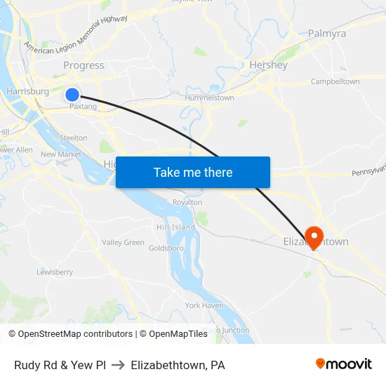 Rudy Rd & Yew Pl to Elizabethtown, PA map
