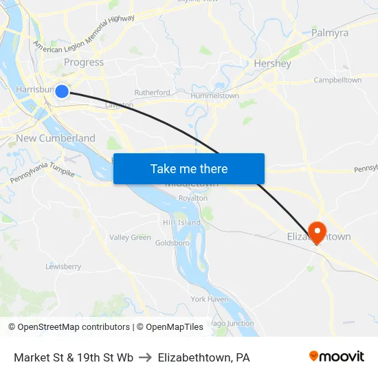 Market St & 19th St Wb to Elizabethtown, PA map