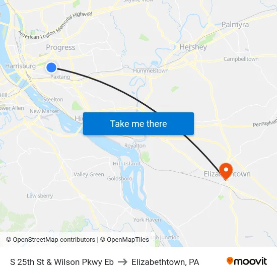 S 25th St & Wilson Pkwy Eb to Elizabethtown, PA map