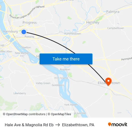 Hale Ave & Magnolia Rd Eb to Elizabethtown, PA map