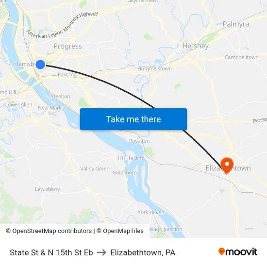 State St & N 15th St Eb to Elizabethtown, PA map
