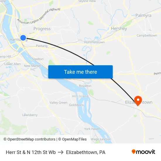 Herr St & N 12th St Wb to Elizabethtown, PA map