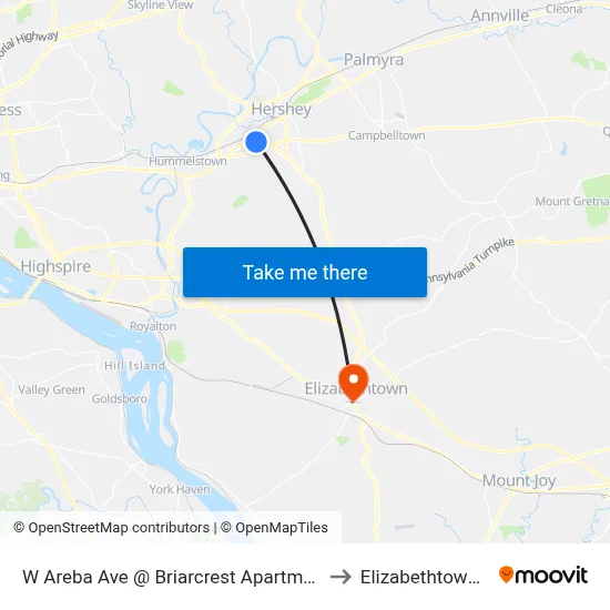 W Areba Ave @ Briarcrest Apartments Eb to Elizabethtown, PA map
