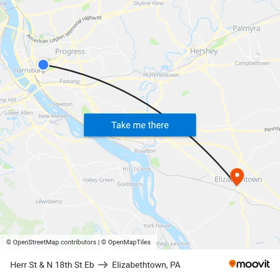 Herr St & N 18th St Eb to Elizabethtown, PA map