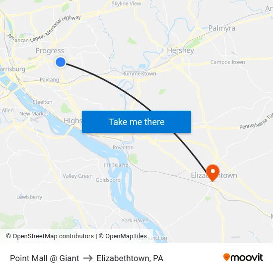 Point Mall @ Giant to Elizabethtown, PA map