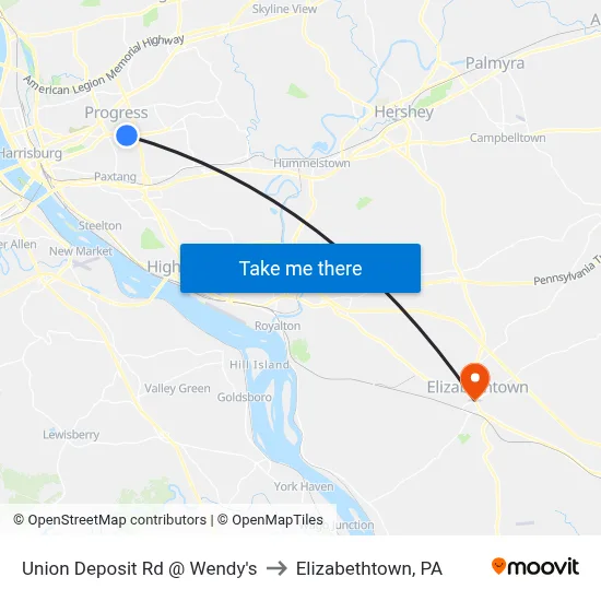 Union Deposit Rd @ Wendy's to Elizabethtown, PA map