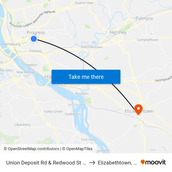 Union Deposit Rd & Redwood St Wb to Elizabethtown, PA map