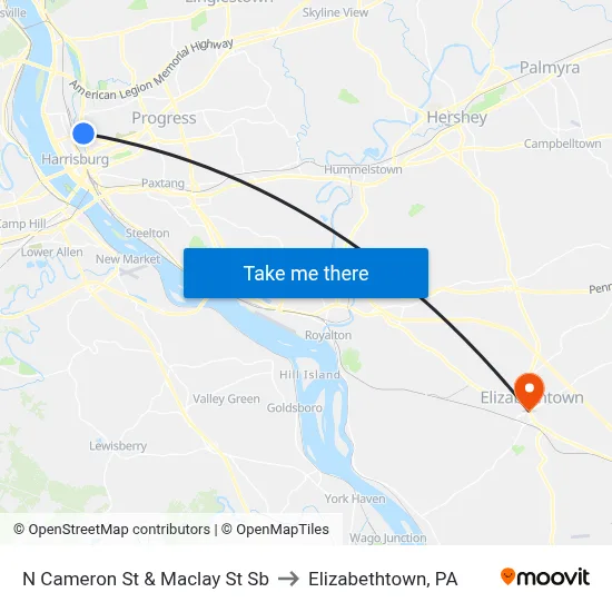 N Cameron St & Maclay St Sb to Elizabethtown, PA map