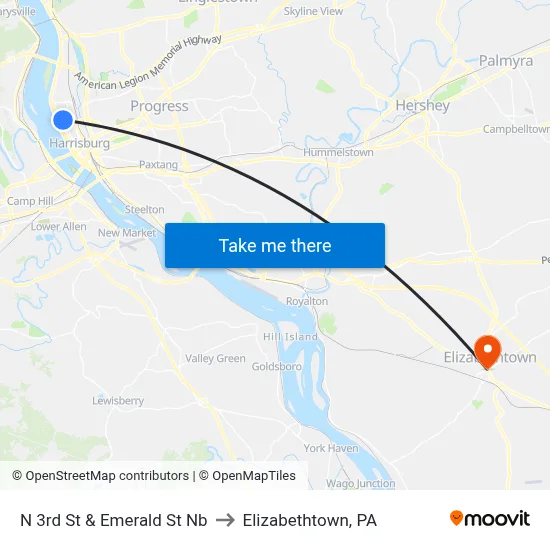 N 3rd St & Emerald St Nb to Elizabethtown, PA map