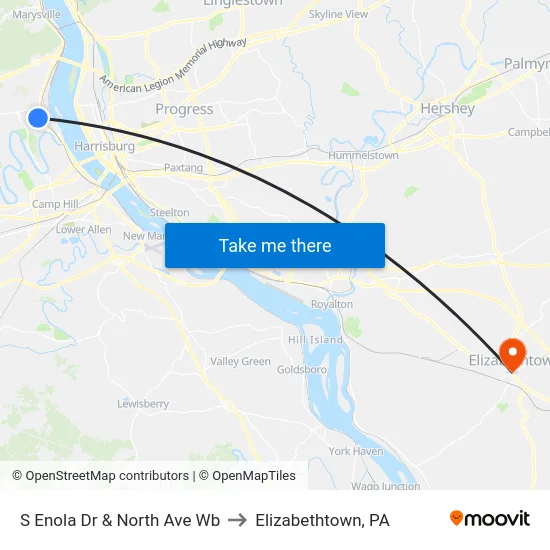 S Enola Dr & North Ave Wb to Elizabethtown, PA map