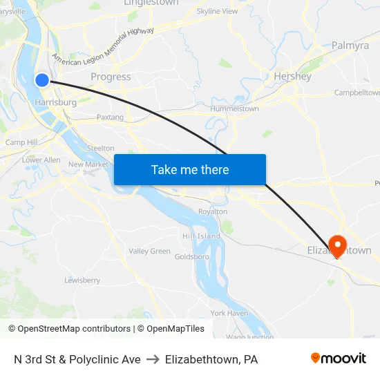 N 3rd St & Polyclinic Ave to Elizabethtown, PA map