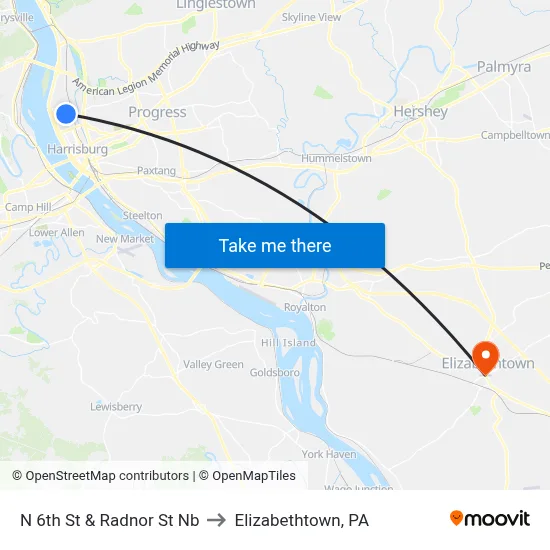 N 6th St & Radnor St Nb to Elizabethtown, PA map