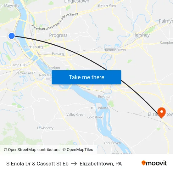 S Enola Dr & Cassatt St Eb to Elizabethtown, PA map