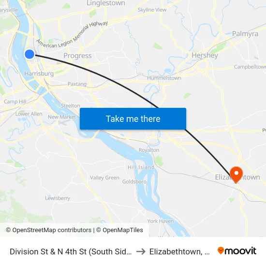 Division St & N 4th St (South Side) to Elizabethtown, PA map