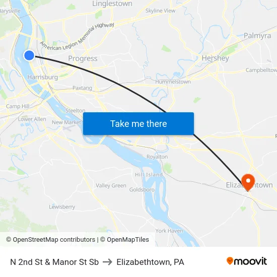 N 2nd St & Manor St Sb to Elizabethtown, PA map