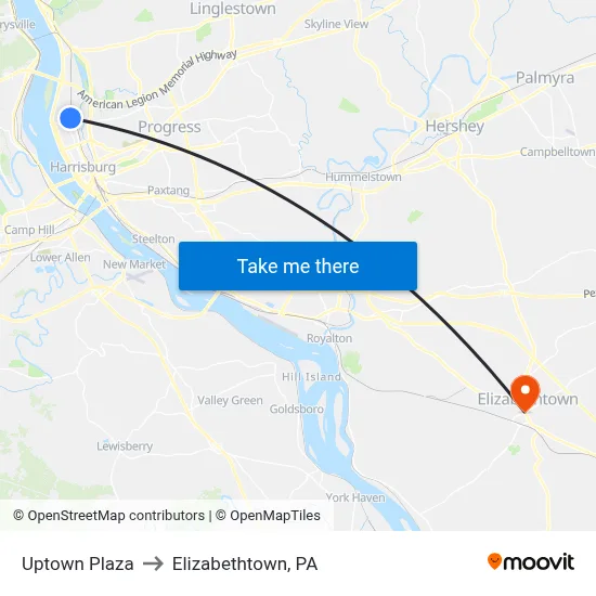 Uptown Plaza to Elizabethtown, PA map