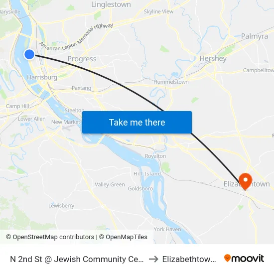 N 2nd St @ Jewish Community Centre Nb to Elizabethtown, PA map