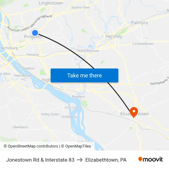 Jonestown Rd & Interstate 83 to Elizabethtown, PA map