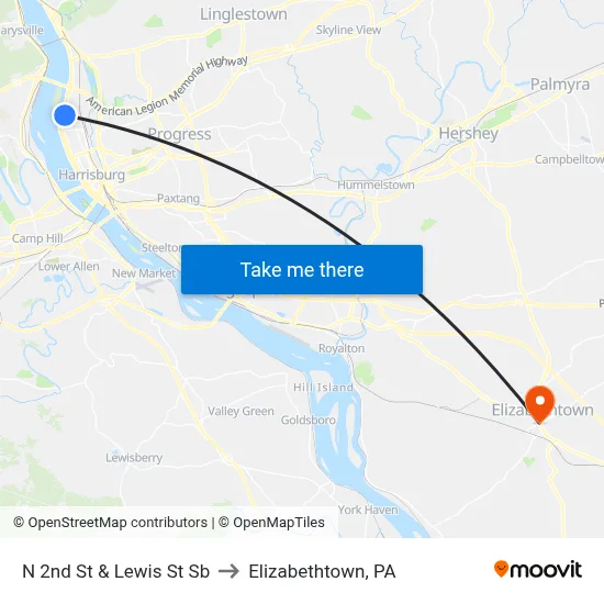 N 2nd St & Lewis St Sb to Elizabethtown, PA map