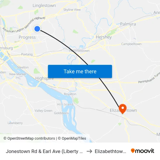Jonestown Rd & Earl Ave (Liberty Square) to Elizabethtown, PA map