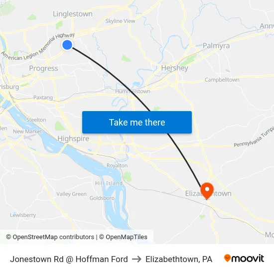 Jonestown Rd @ Hoffman Ford to Elizabethtown, PA map