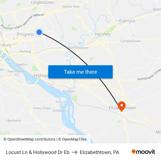 Locust Ln & Hollywood Dr Eb to Elizabethtown, PA map