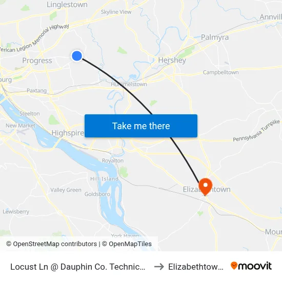 Locust Ln @ Dauphin Co. Technical School to Elizabethtown, PA map