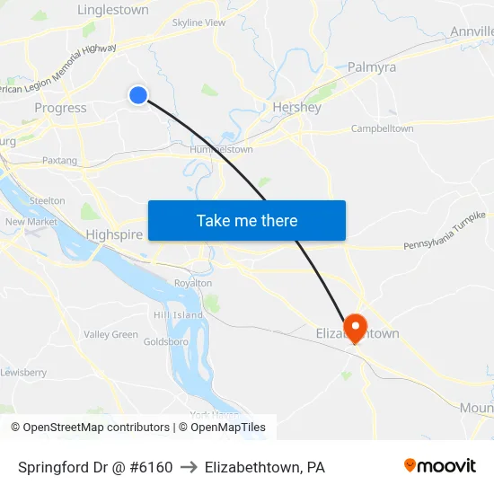 Springford Dr @ #6160 to Elizabethtown, PA map