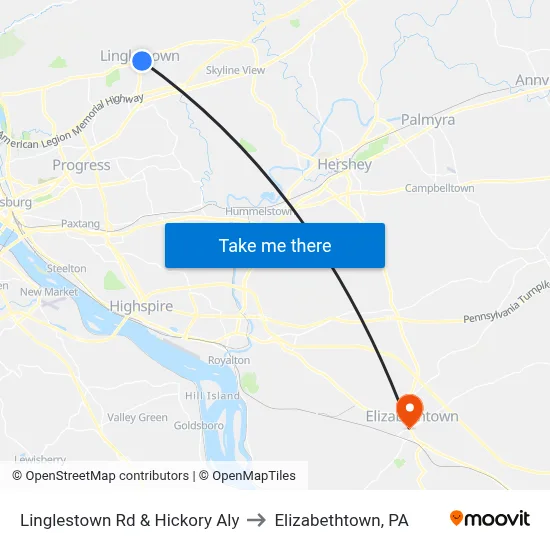 Linglestown Rd & Hickory Aly to Elizabethtown, PA map