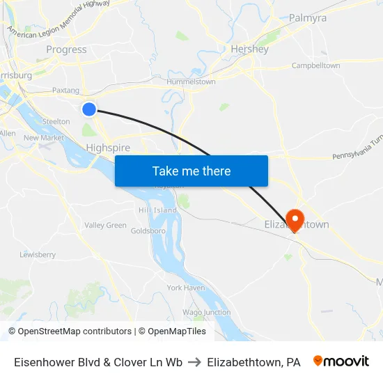 Eisenhower Blvd & Clover Ln Wb to Elizabethtown, PA map