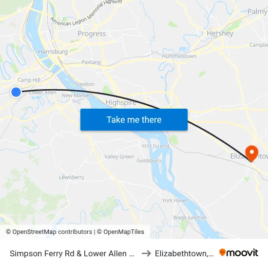 Simpson Ferry Rd & Lower Allen Dr Eb to Elizabethtown, PA map