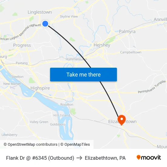 Flank Dr @ #6345 (Outbound) to Elizabethtown, PA map