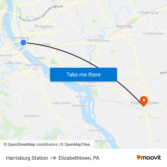 Harrisburg Station to Elizabethtown, PA map