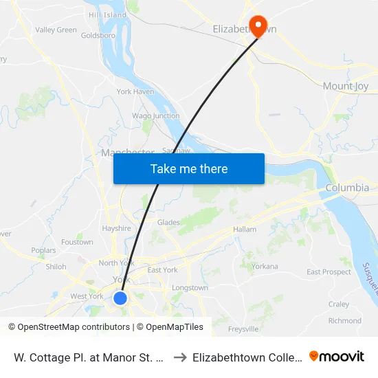 W. Cottage Pl. at Manor St. Ob. to Elizabethtown College map