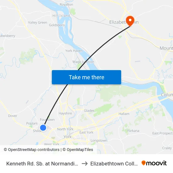 Kenneth Rd. Sb. at Normandie Dr. to Elizabethtown College map