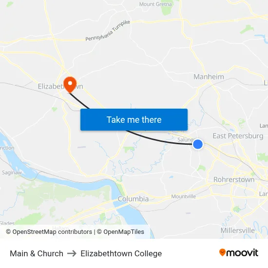 Main & Church to Elizabethtown College map