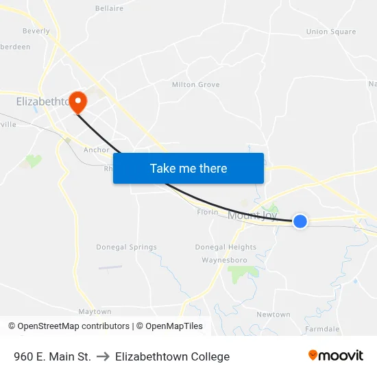 960 E. Main St. to Elizabethtown College map