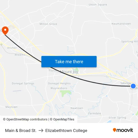 Main & Broad St. to Elizabethtown College map