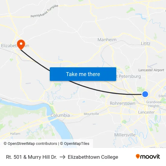 Rt. 501 & Murry Hill Dr. to Elizabethtown College map