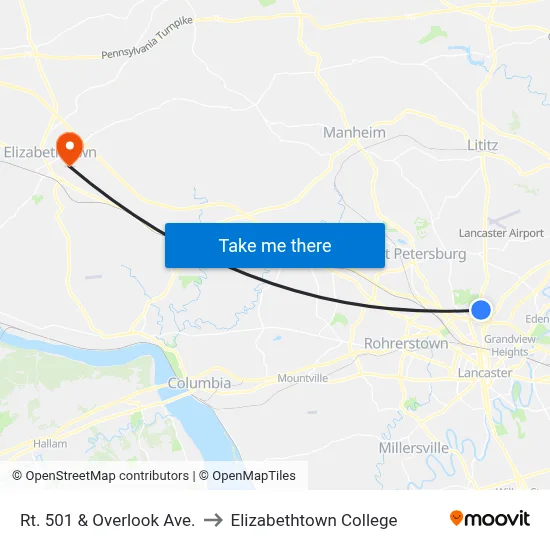 Rt. 501 & Overlook Ave. to Elizabethtown College map
