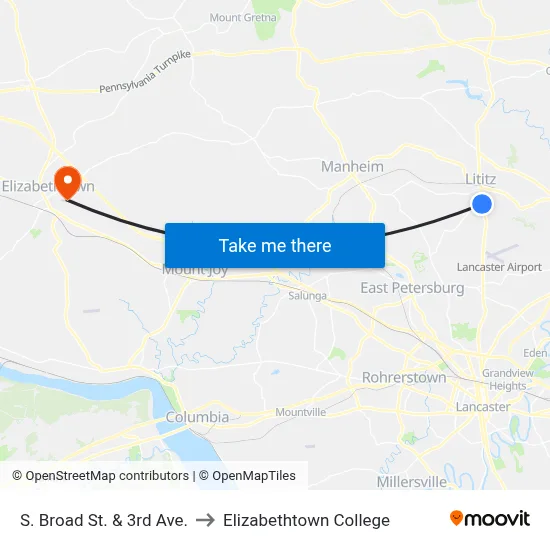 S. Broad St. & 3rd Ave. to Elizabethtown College map
