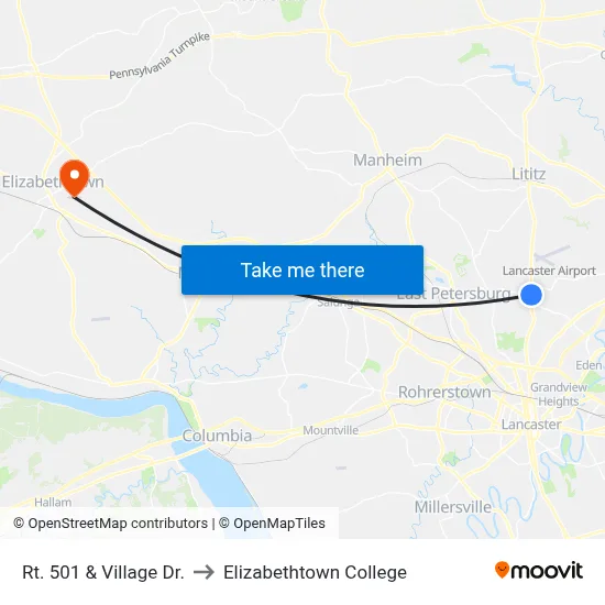 Rt. 501 & Village Dr. to Elizabethtown College map