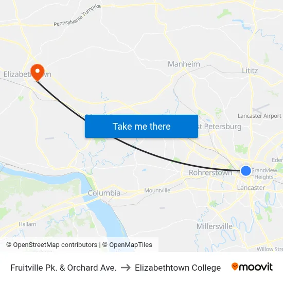 Fruitville Pk. & Orchard Ave. to Elizabethtown College map
