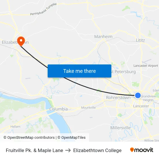 Fruitville Pk. & Maple Lane to Elizabethtown College map