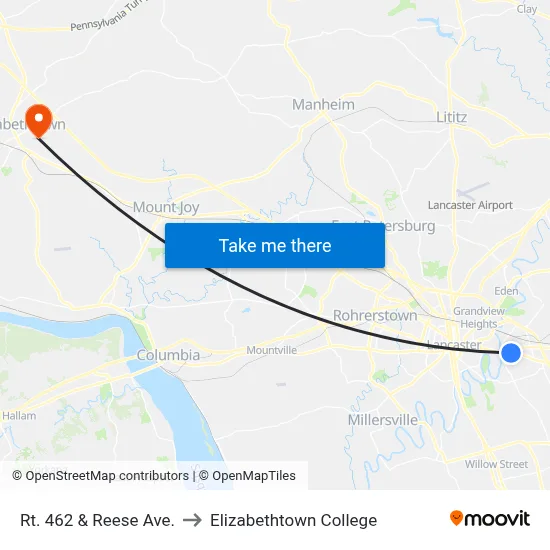Rt. 462 & Reese Ave. to Elizabethtown College map